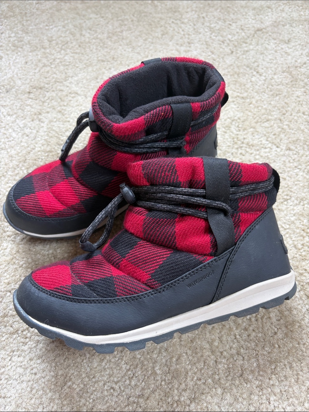 Women’s Sorel Whitney Short Waterproof Winter Boots Red Black Buffalo Plaid